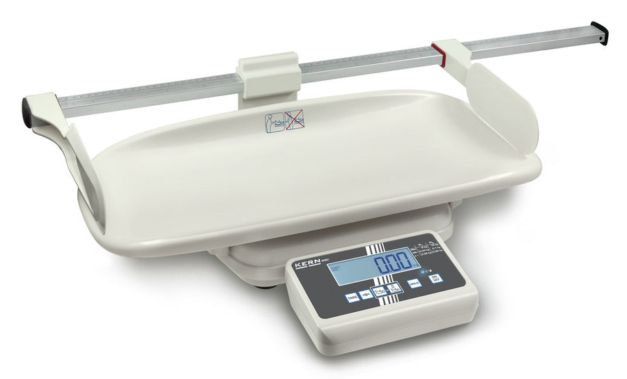baby scale with integrated length measuring rod.