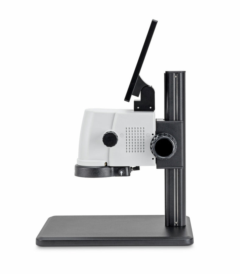 side view of digital microscope with screen and adjustment knobs