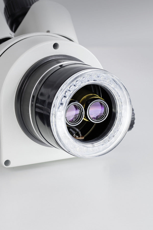 stereo microscope lens with LED ring light.
