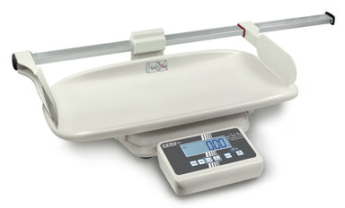 baby scale with integrated length measuring rod.