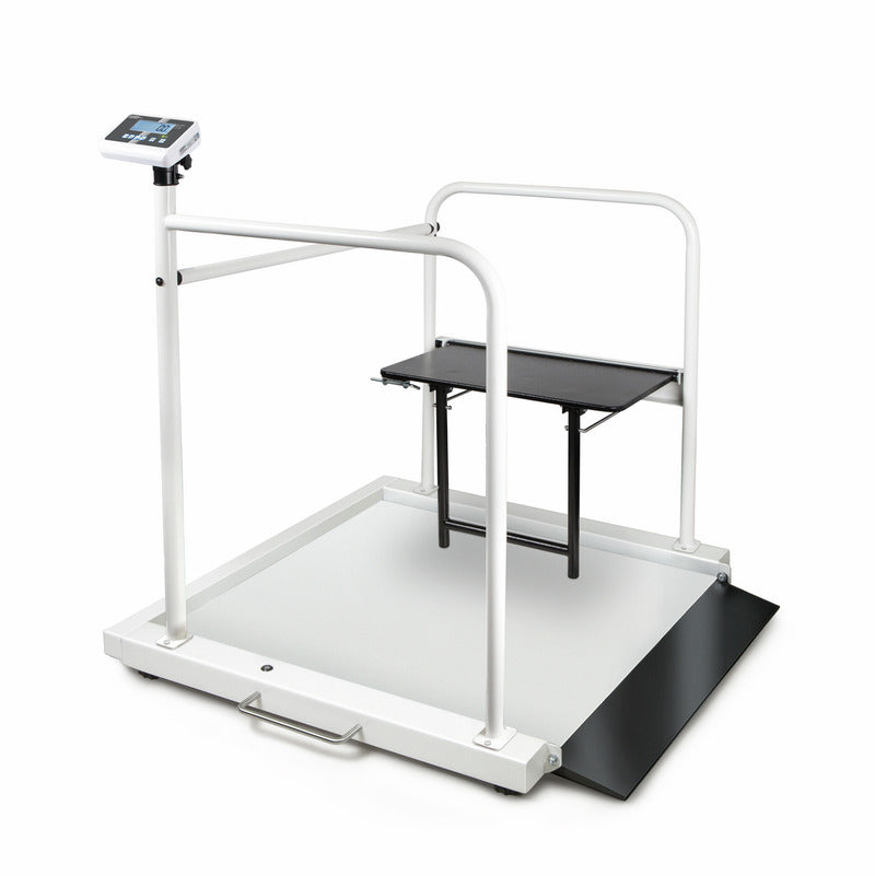 Wheelchair scale with seat