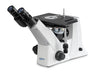 Front view of Kern OLM-170 inverted microscope with binocular eyepieces and mechanical stage.