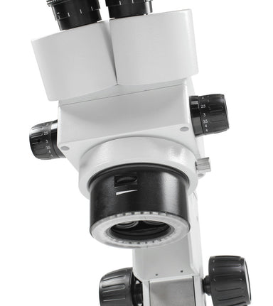 stereo microscope lens with magnification dials.