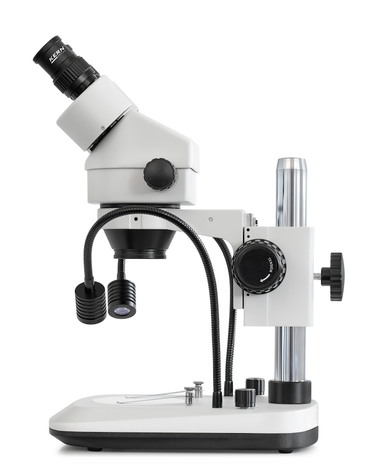 stereo zoom microscope with dual LED light guides side view